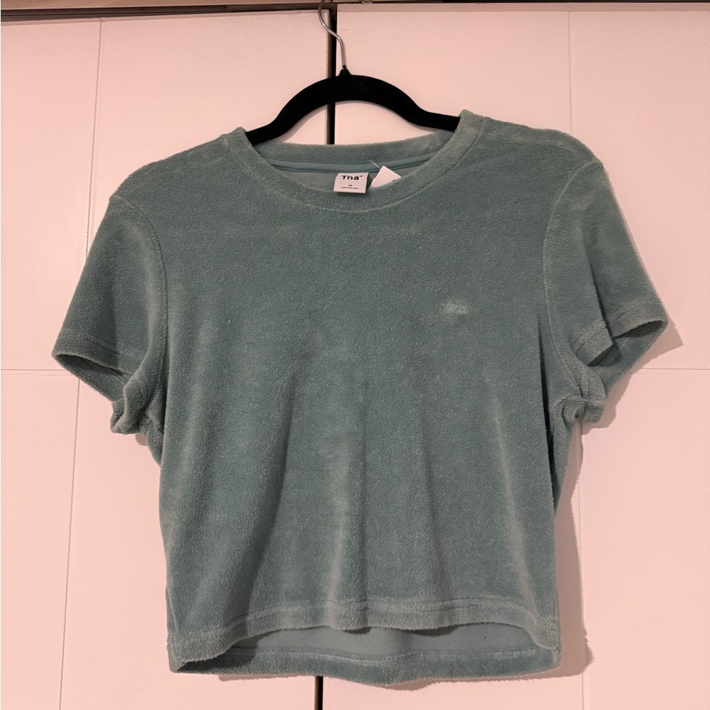 TNA Sage Green Terry Crop Top Medium Size
